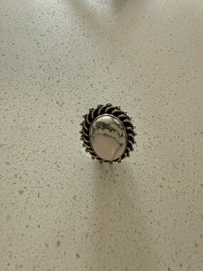 Sterling-Silver White Howlite Statement Ring - stamped